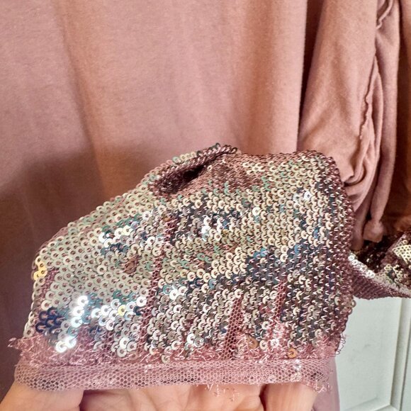 Free People Nellie Twofer Mauve Pink Oversized Sequin Long Sleeve Tee Tunic XS - Picture 9 of 16